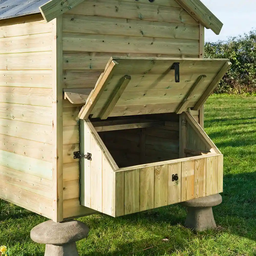 Rear nest box open, Granary 15 Hen House