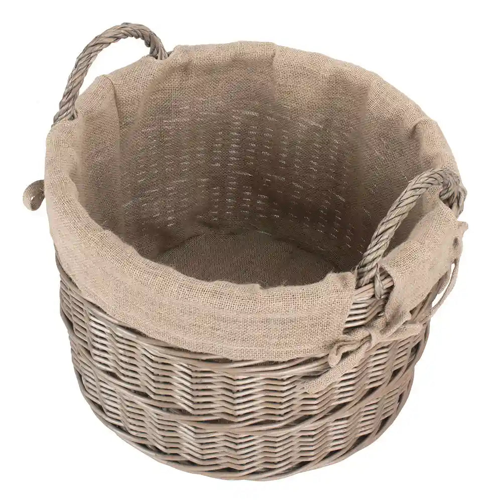 Top view Bobbin-Shaped Lined Willow Log/Storage Basket