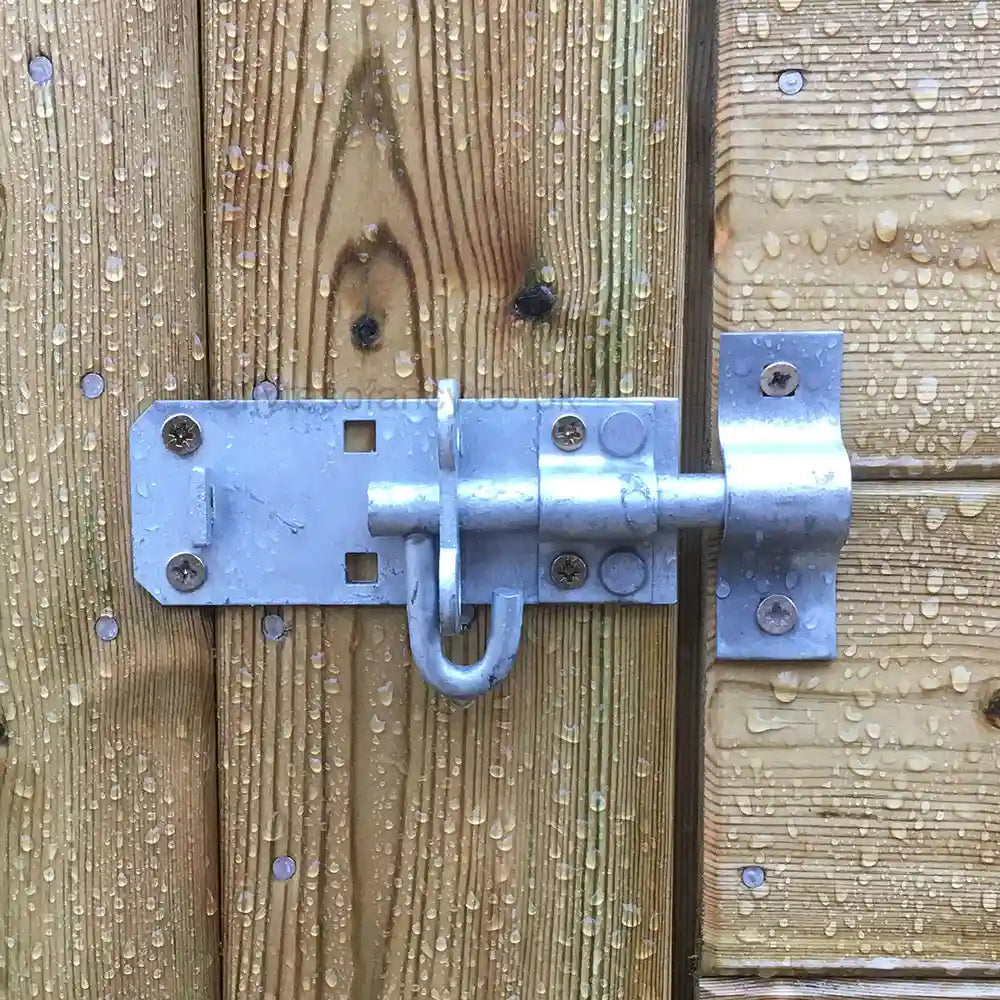 Heavy Duty Galvanised Brenton Bolt on wooden shed door
