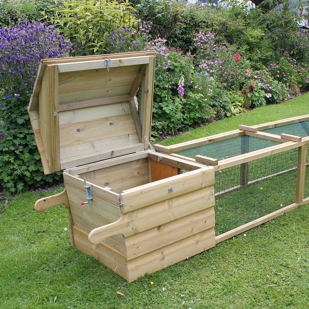 Roof open on Broody Chicken Coop with Long Run