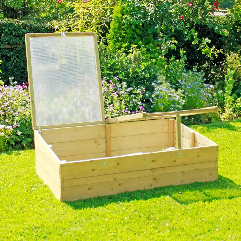 Timber Double Cold Frame, roof open