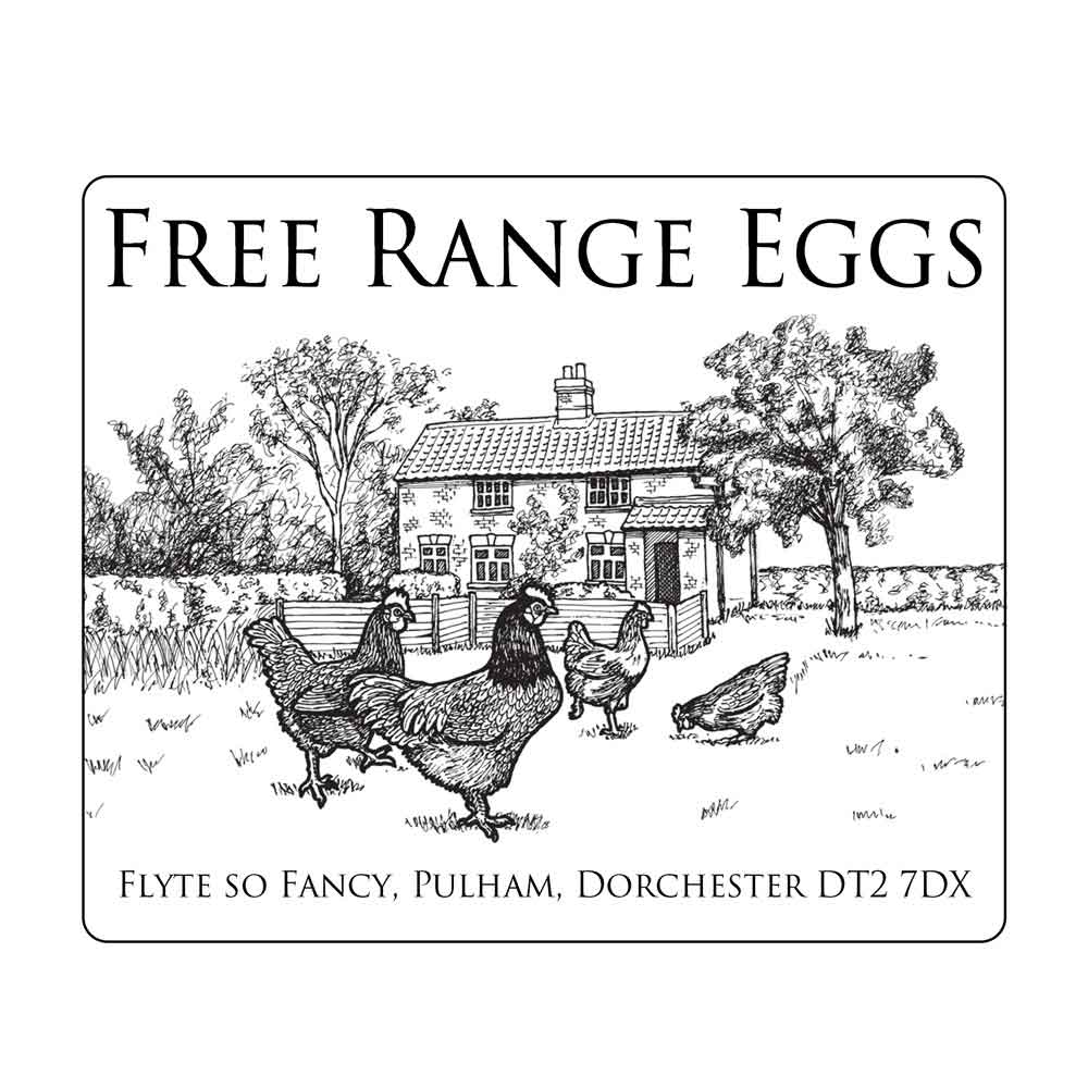 Cottage Egg Box Labels for Free Range Eggs, white