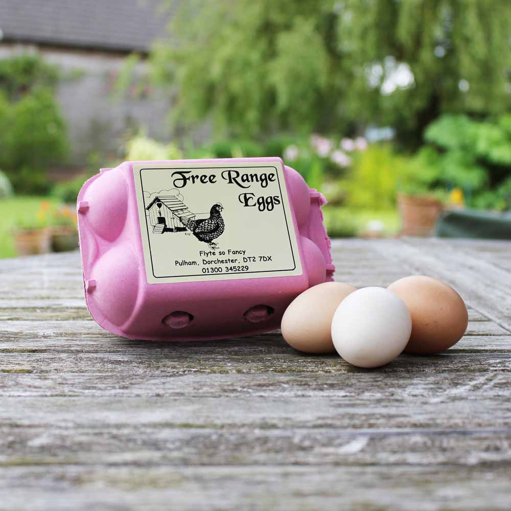 Cream Free Range Eggs Label with henhouse on egg box