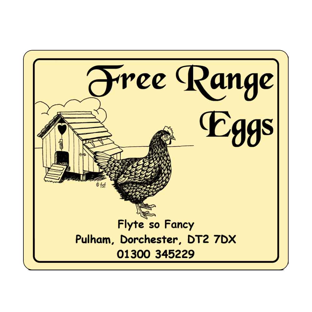 Cream White Free Range Eggs Label with henhouse