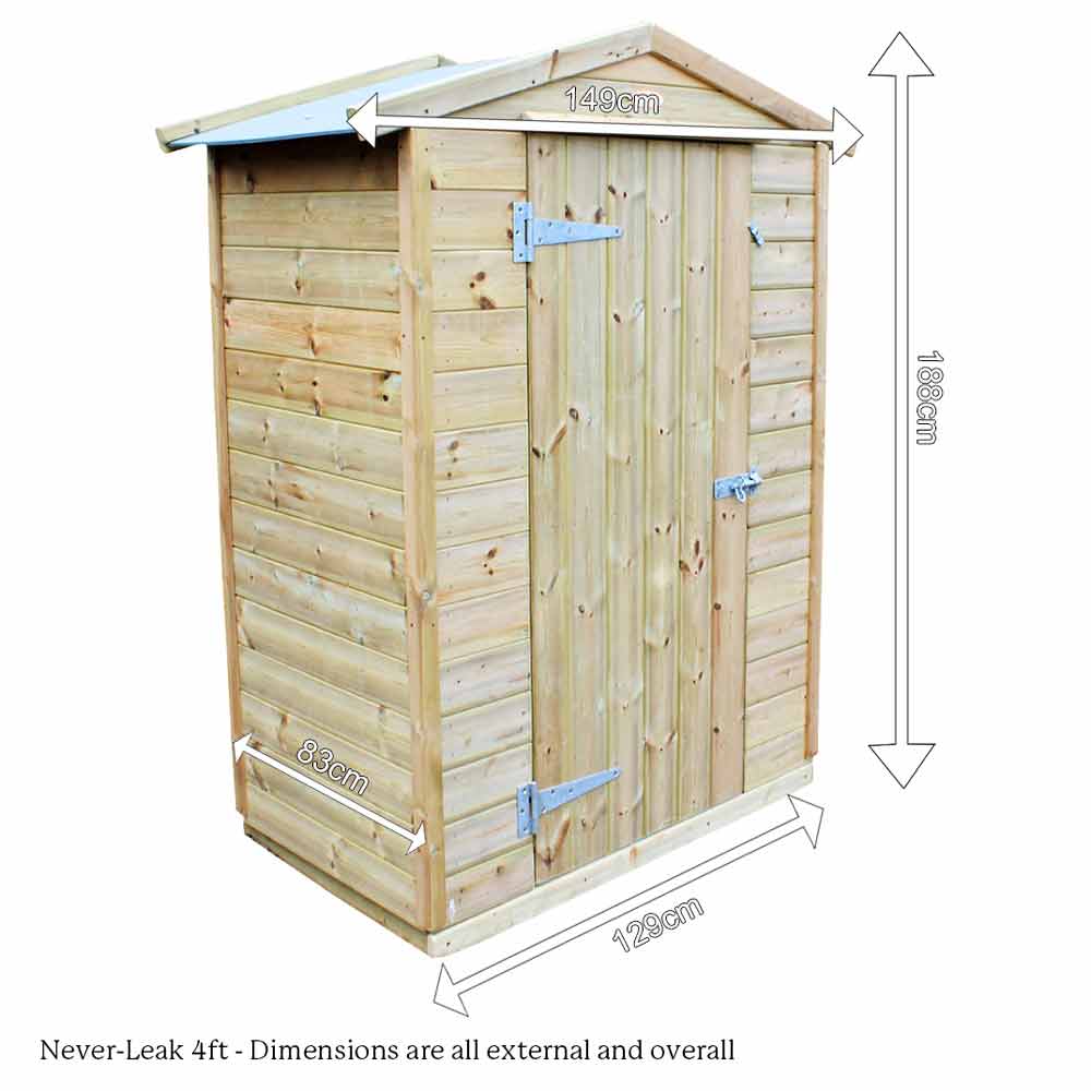 Dimensions of Garden Tool Store with Never-Leak Roof, 4ft wide