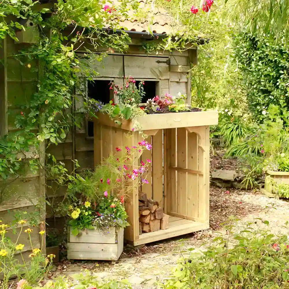 Small Grow-Top Log Store with bedding plants