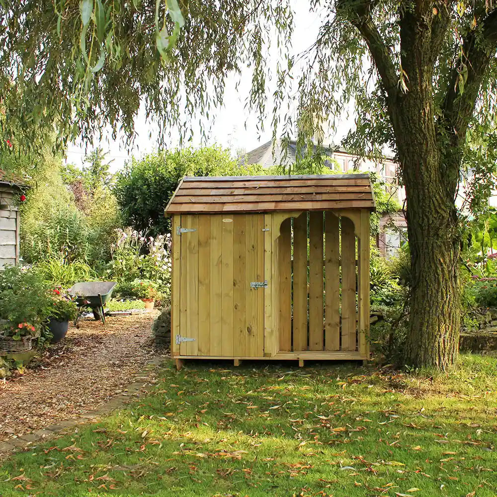 Okeford Garden & Log Store with Cedar Shingle Roof