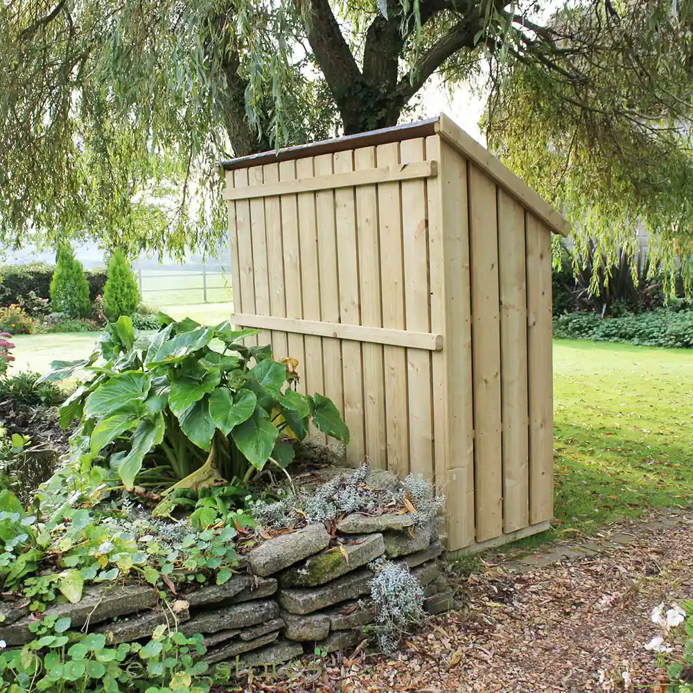 Rear of Okeford Garden & Log Store with Cedar Shingle Roof