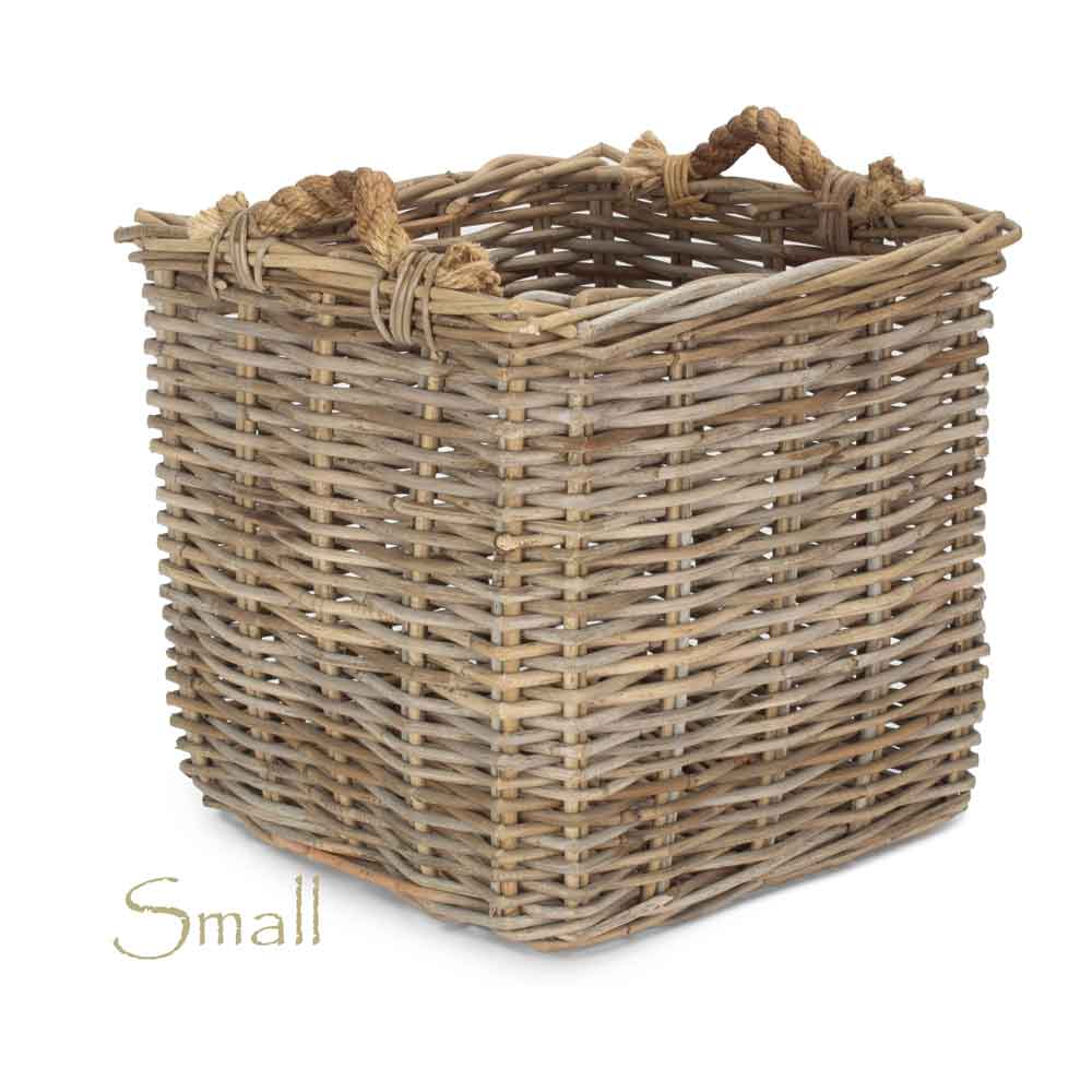 Square Grey Rattan Log/Storage Baskets