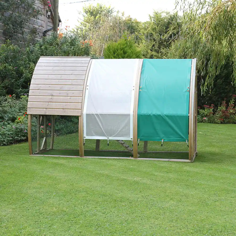 Green & White Rainshades for Chicken Runs & Pens