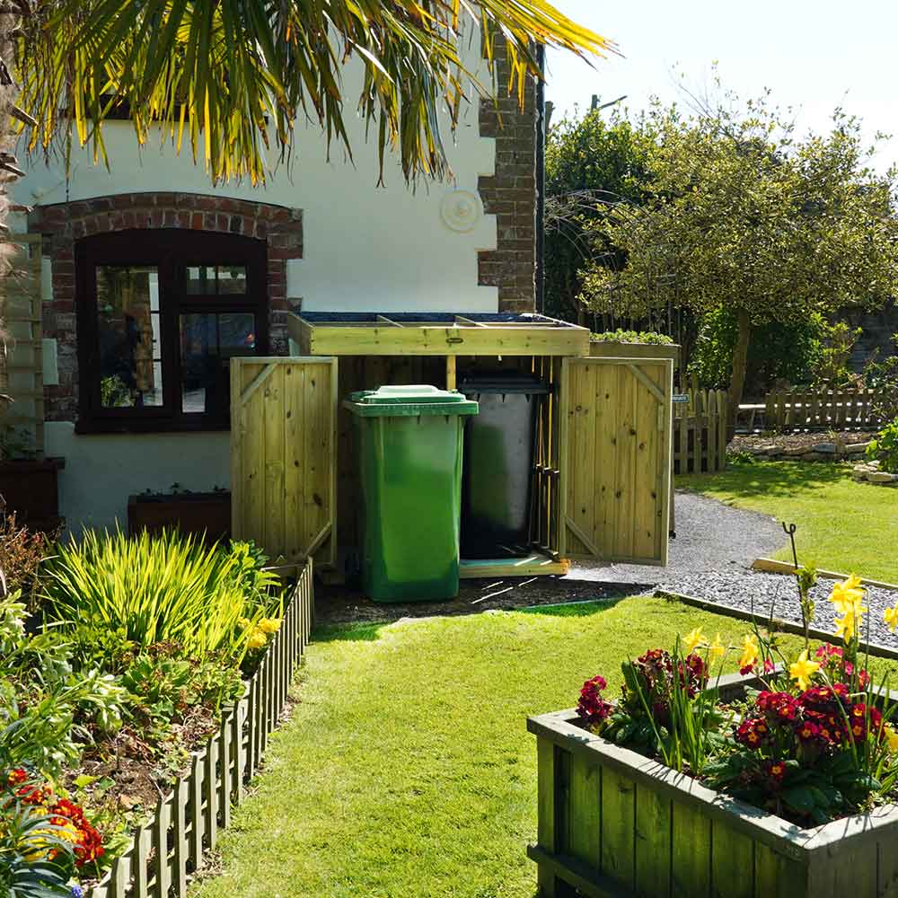 Grow Top Double Wheelie Bin Store with Doors - NEW!