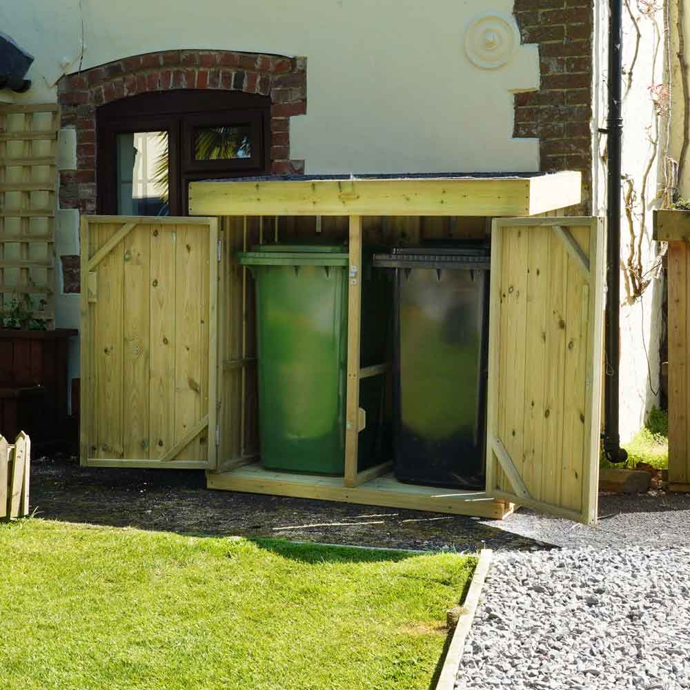 Grow Top Double Wheelie Bin Store with Doors - NEW!