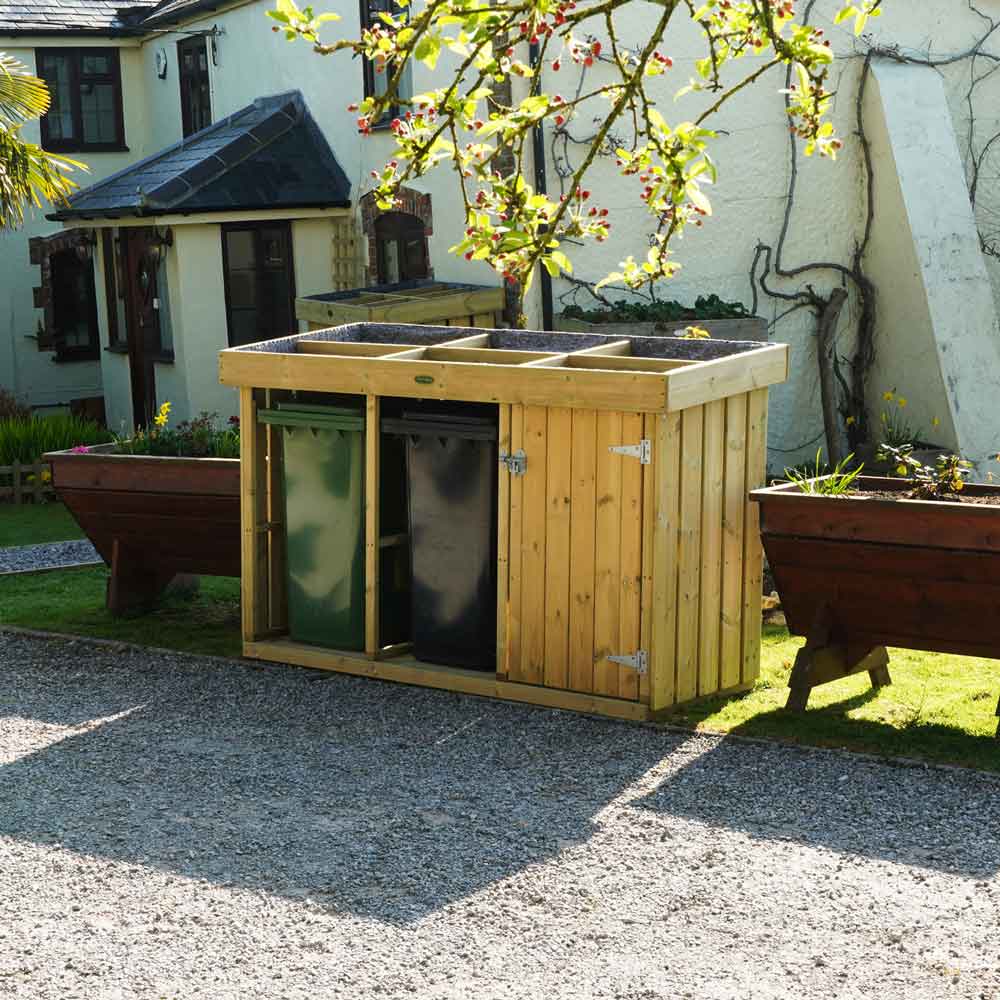 Grow Top Triple Wheelie Bin Store with Doors - NEW!