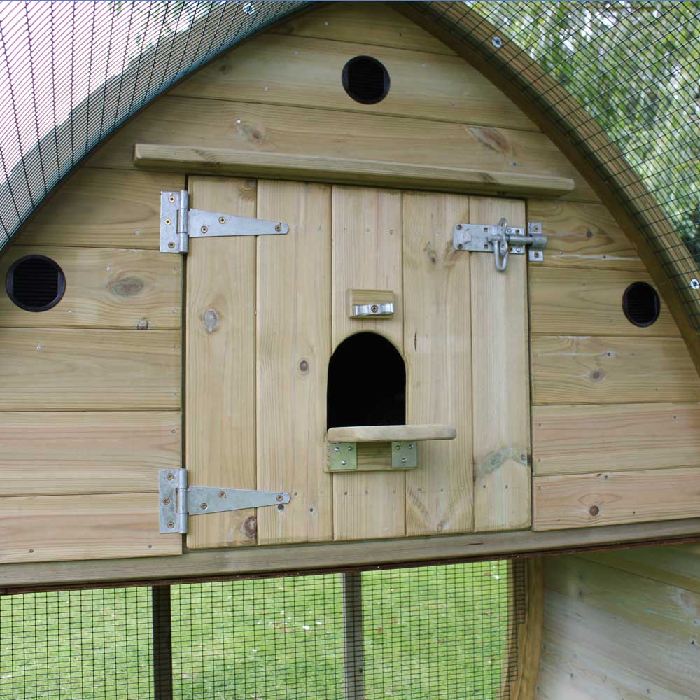 Front pop-hole for birds in Aviary