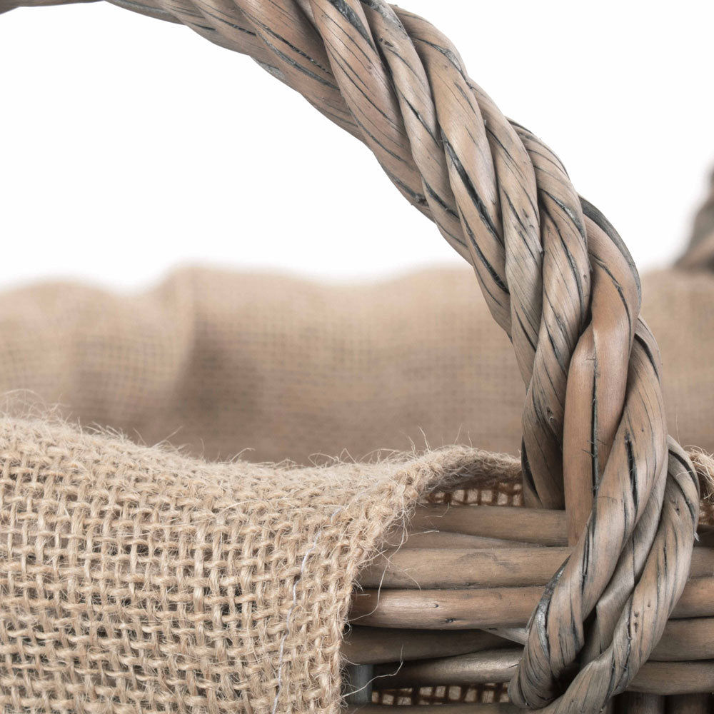 Detail of Bobbin-Shaped Lined Willow Log/Storage Basket