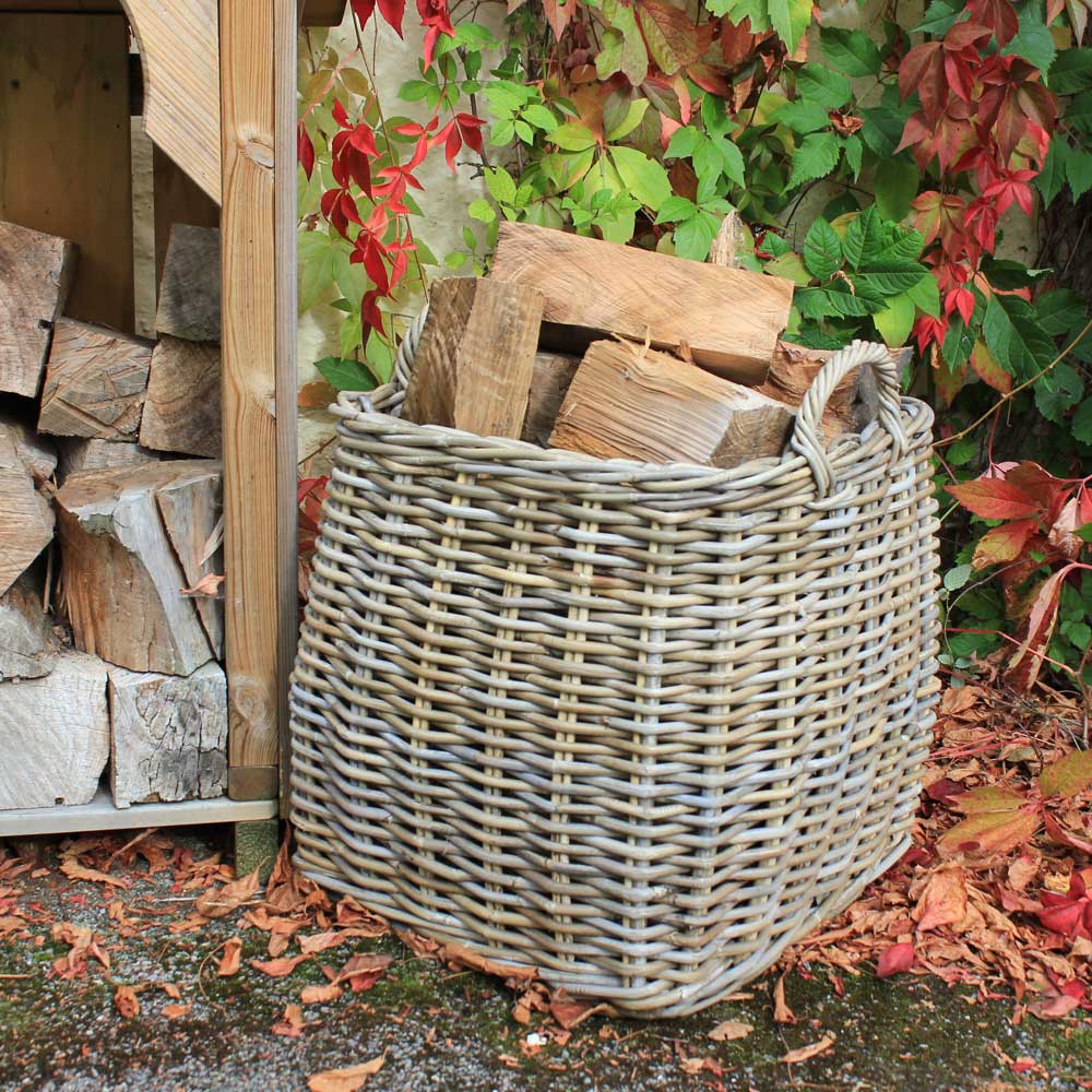 Tapered Rattan Log Basket with logs