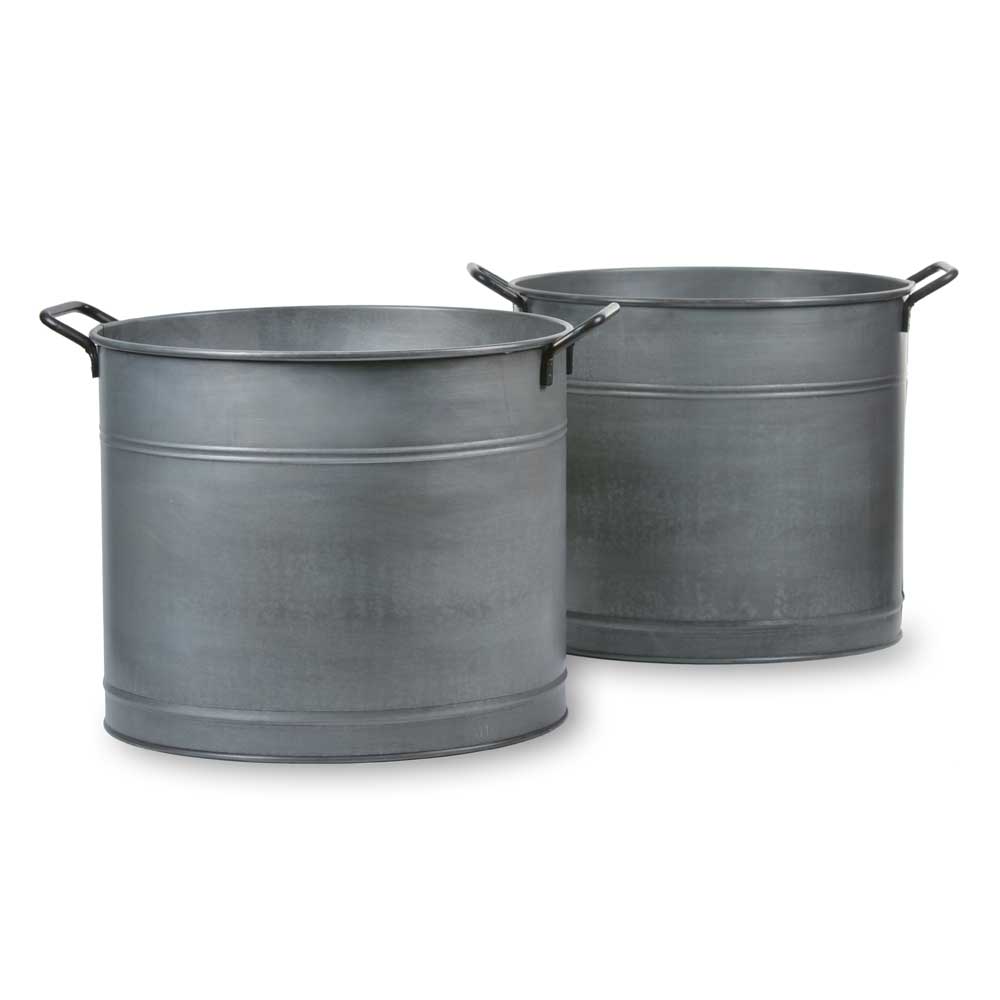 Galvanised Round Log or Planter Buckets - set of 2