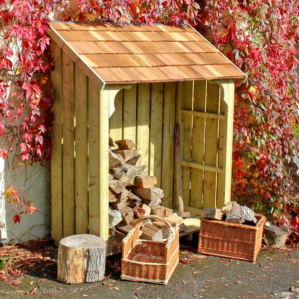 Okeford 5ft Log Store with cedar shingle roof