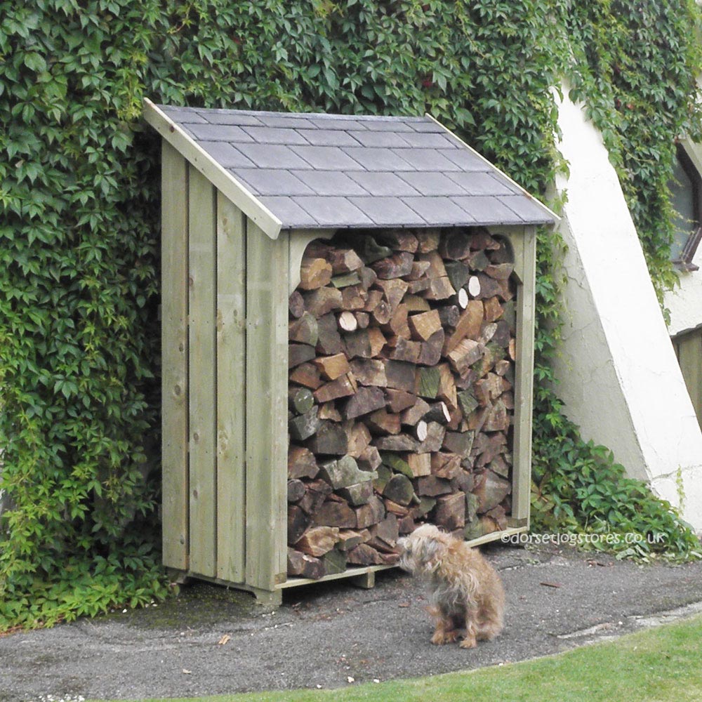 Okeford 5ft Log Store with tiled roof, full of logs