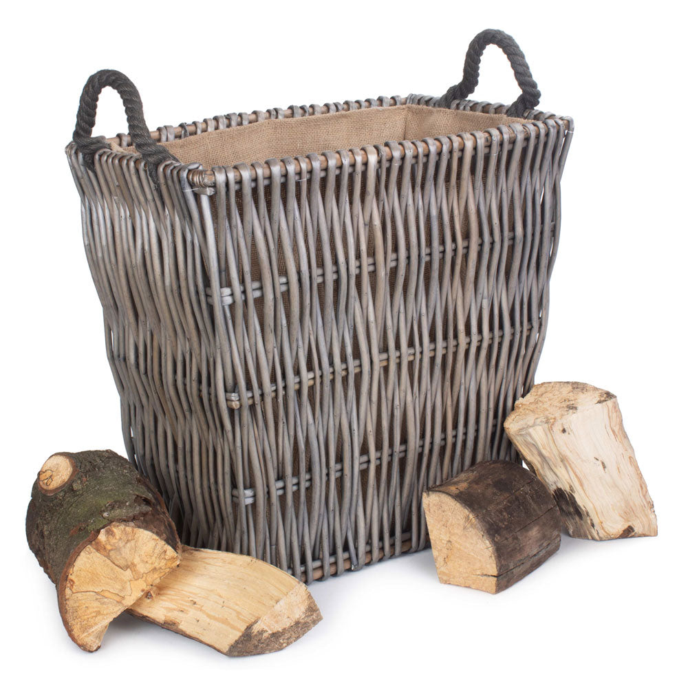 Small Grey Rectangular Willow Log Basket