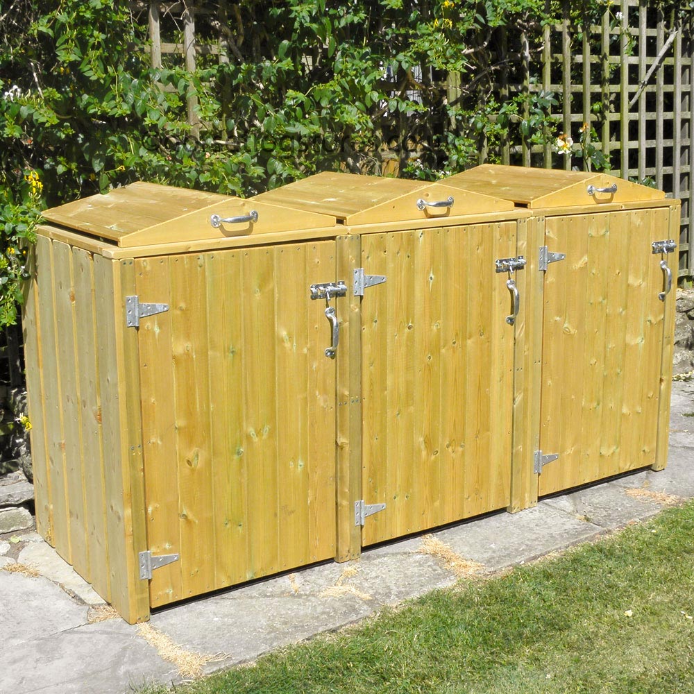 Triple Set of Wheelie Bin Stores & Recycling Box Store