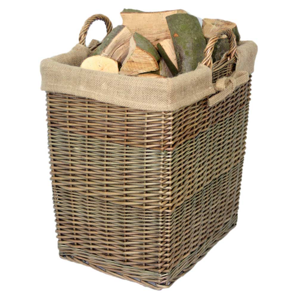 Rectangular Willow Log Basket with removable hessian lining