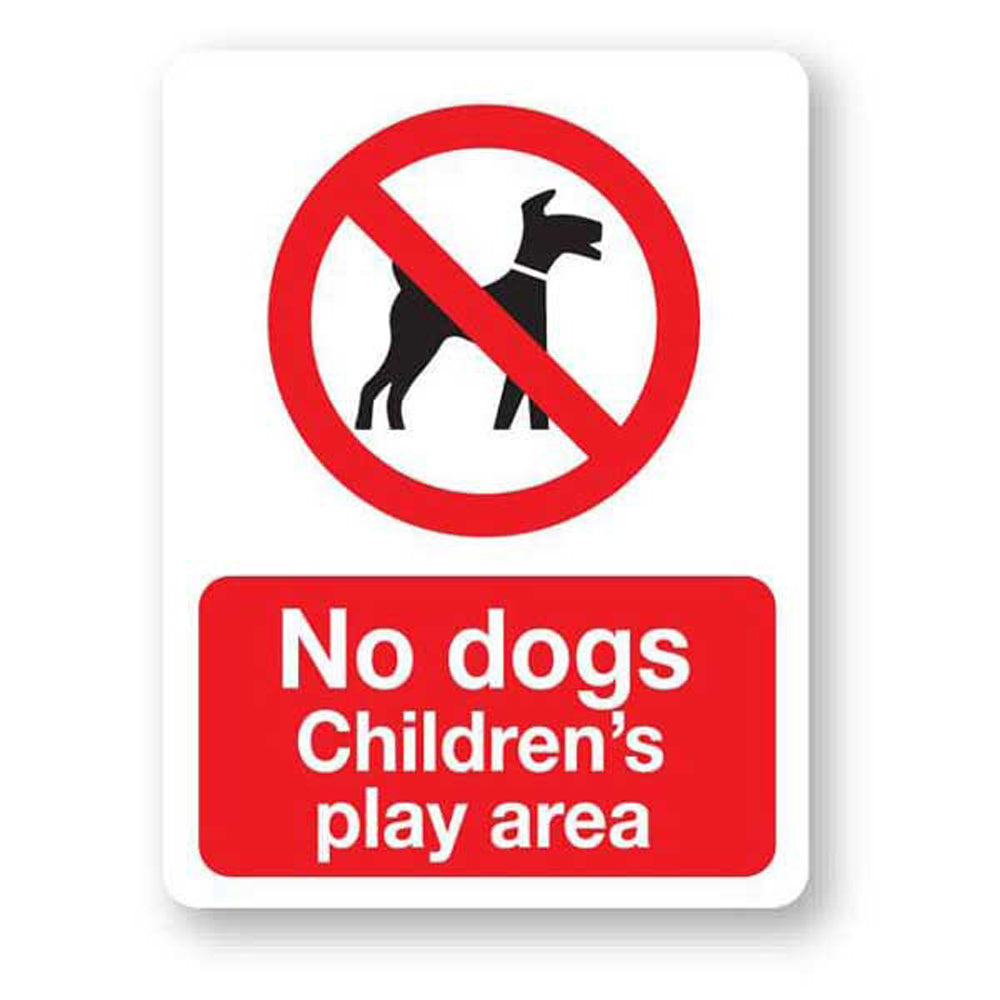 No dogs Children's play area sign.