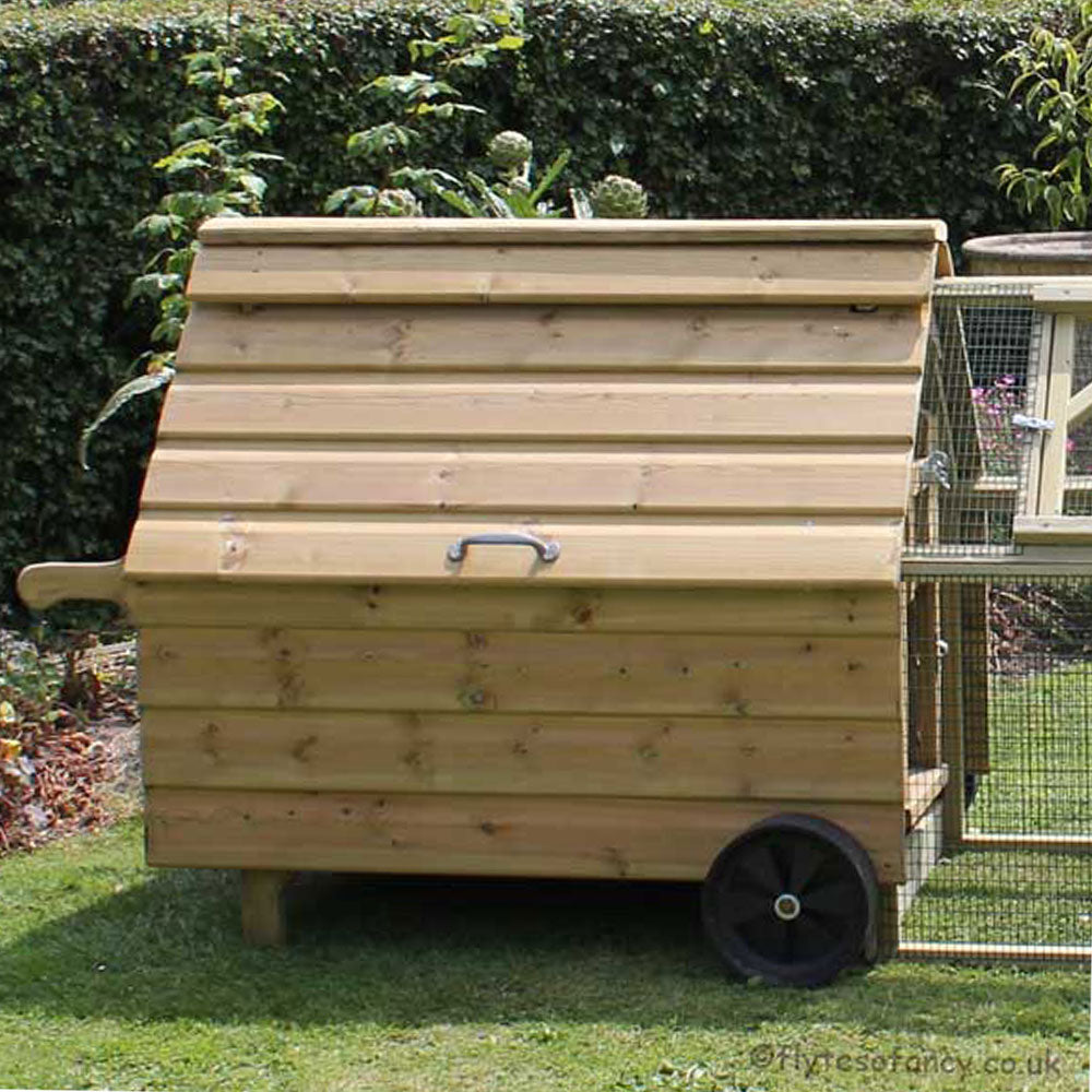 Side view of Dorset Stroller Chicken Coop with vertical pop-hole door