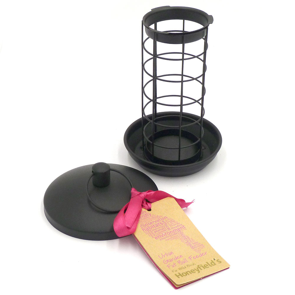 Small Black Metal Fat Ball Feeder, top open