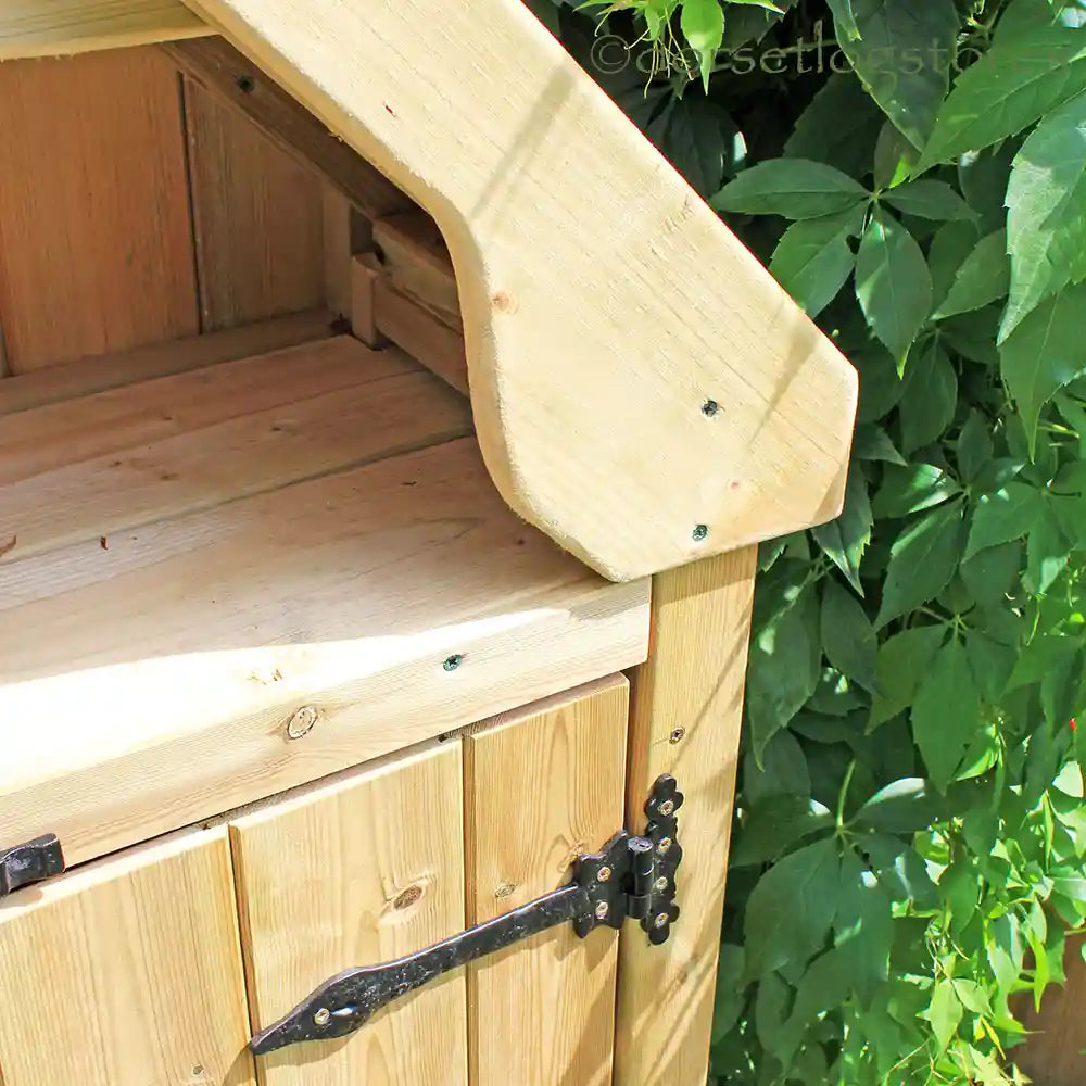 Timber detail of Biggles Boot Store with Doors