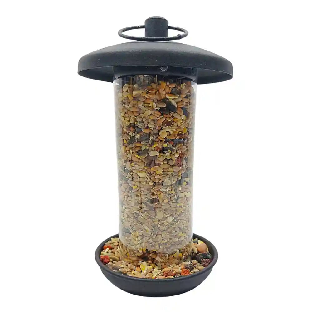 Black Metal Bird Seed Feeder with seed