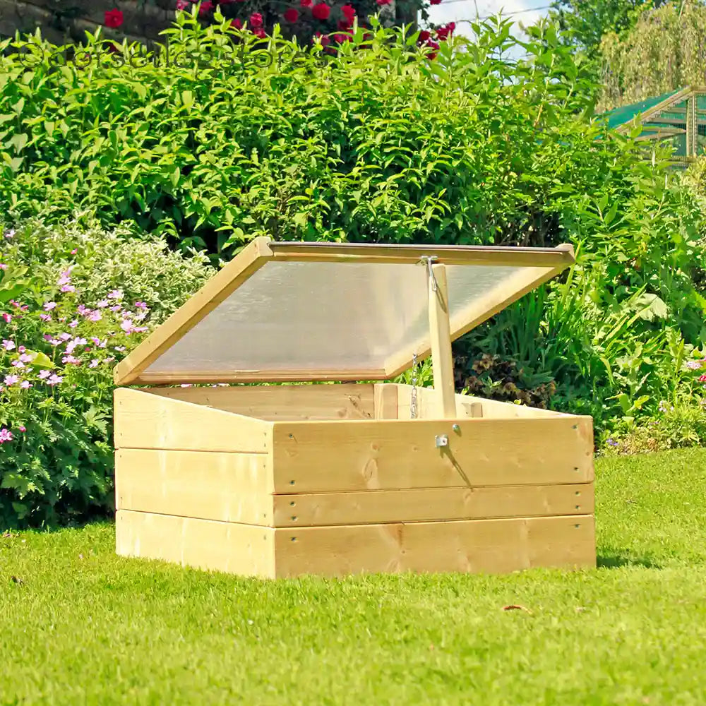 Timber Single Cold Frame, propped open