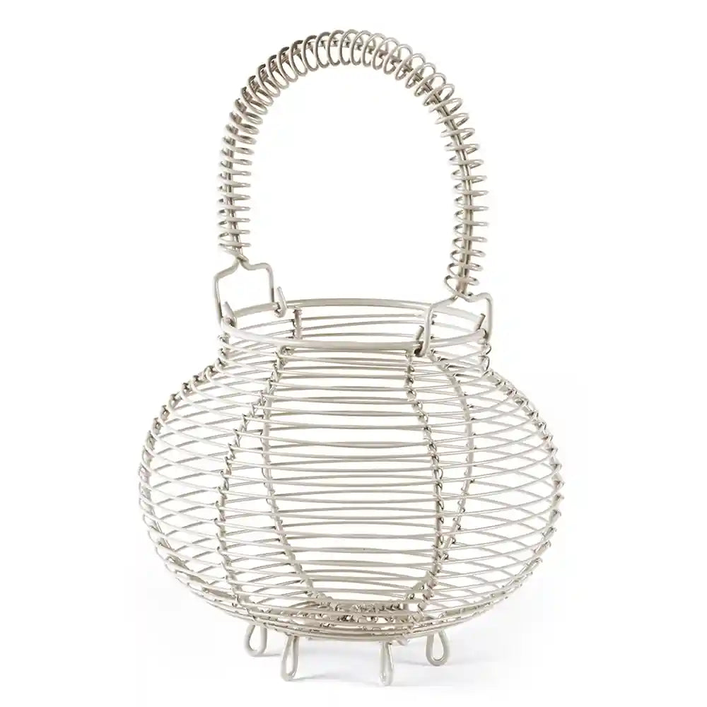 Small Round Wire Egg Basket in Chalk White