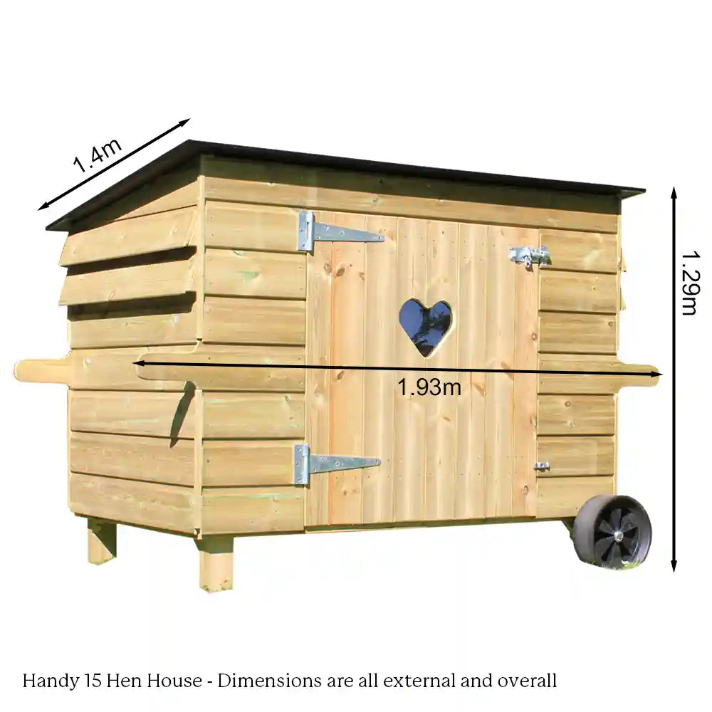 Dimensions of Handy 15 Hen House with wheels
