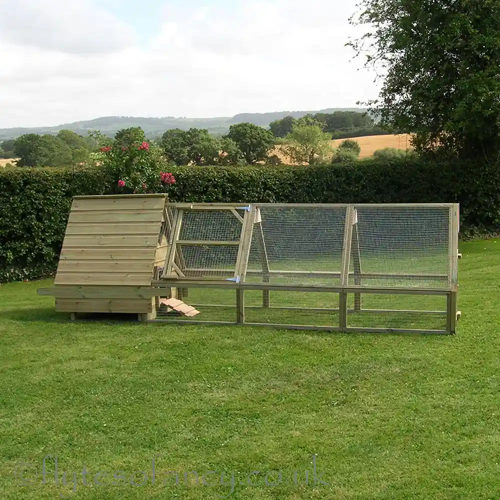 Side view of 9ft Run for Hobby Hen House with Hobby Henhouse