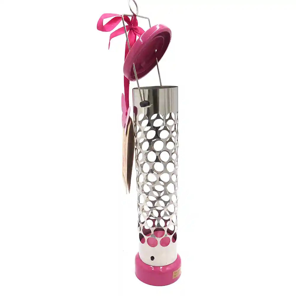 Pink Metal Fat Ball & Nugget Feeder open top