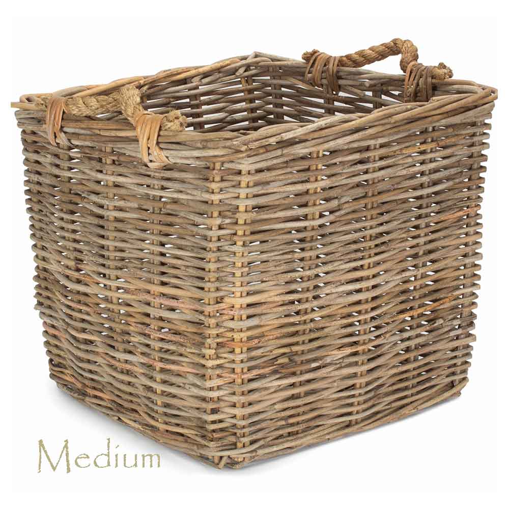 Square Grey Rattan Log/Storage Baskets
