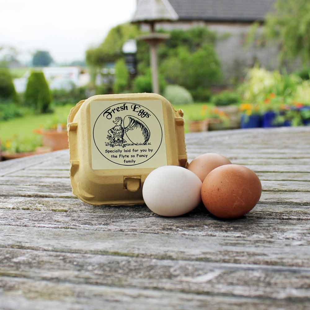 Small Fresh Eggs Labels - Proud Chicken, cream on box