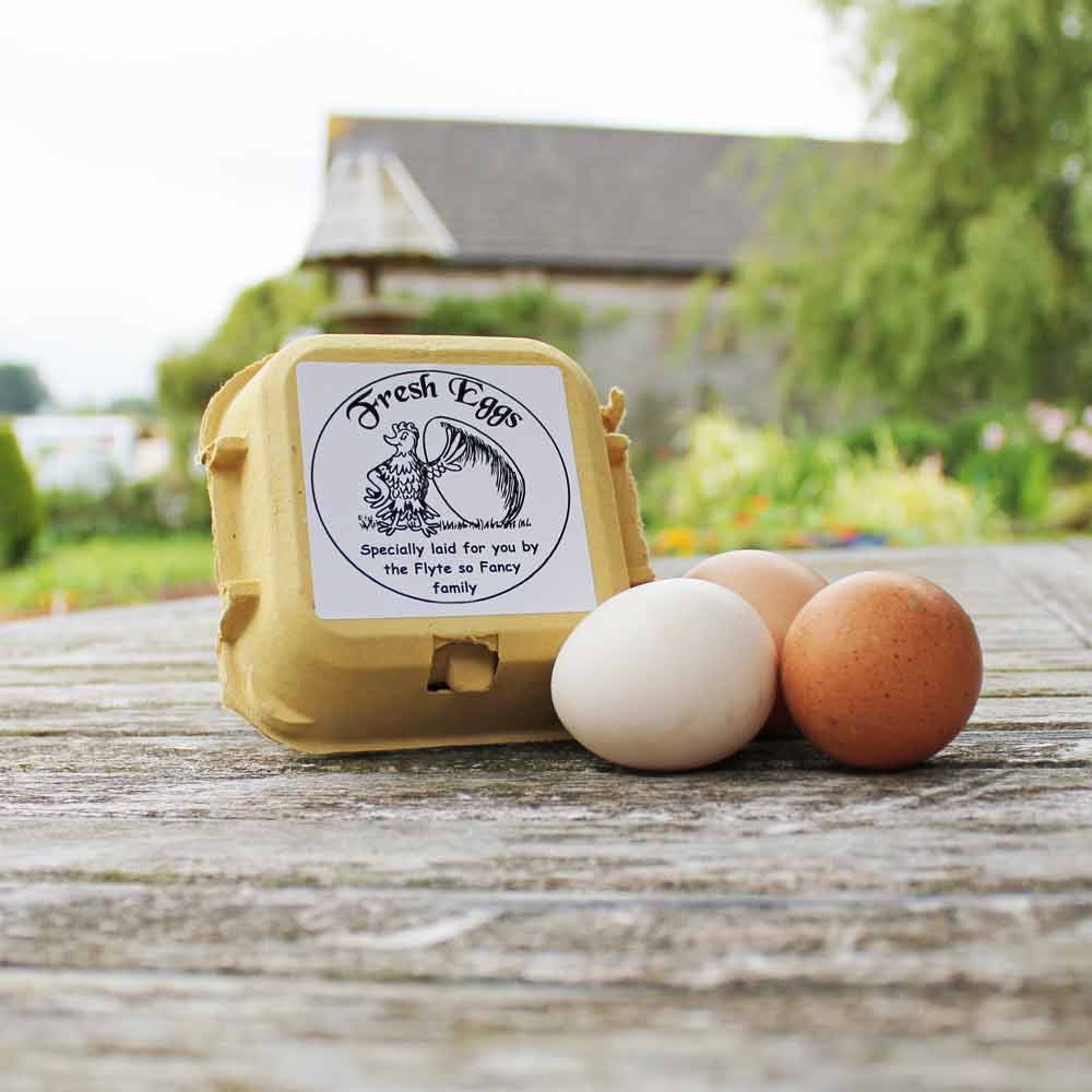 Small Fresh Eggs Labels - Proud Chicken, white on box