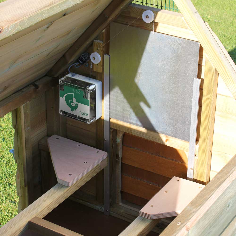 VSD Door Opener mounted inside the Dorset Stroller Chicken Coop