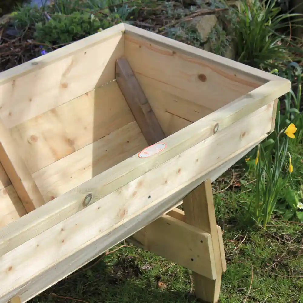 Inside Raised V-Shaped Wooden Garden Planter Trough
