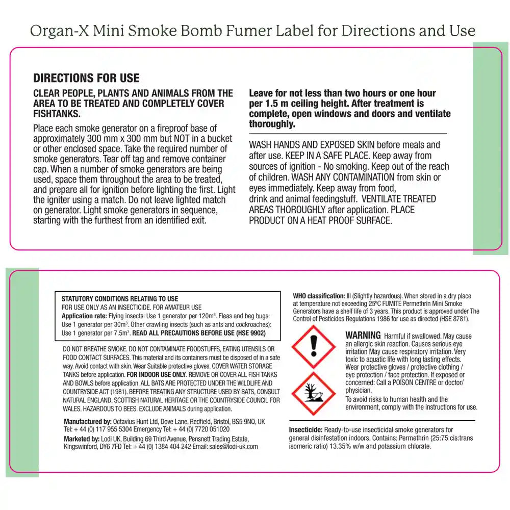 Organ-X Mini Insect and Mite Fumer Smoke Bomb 3.5g