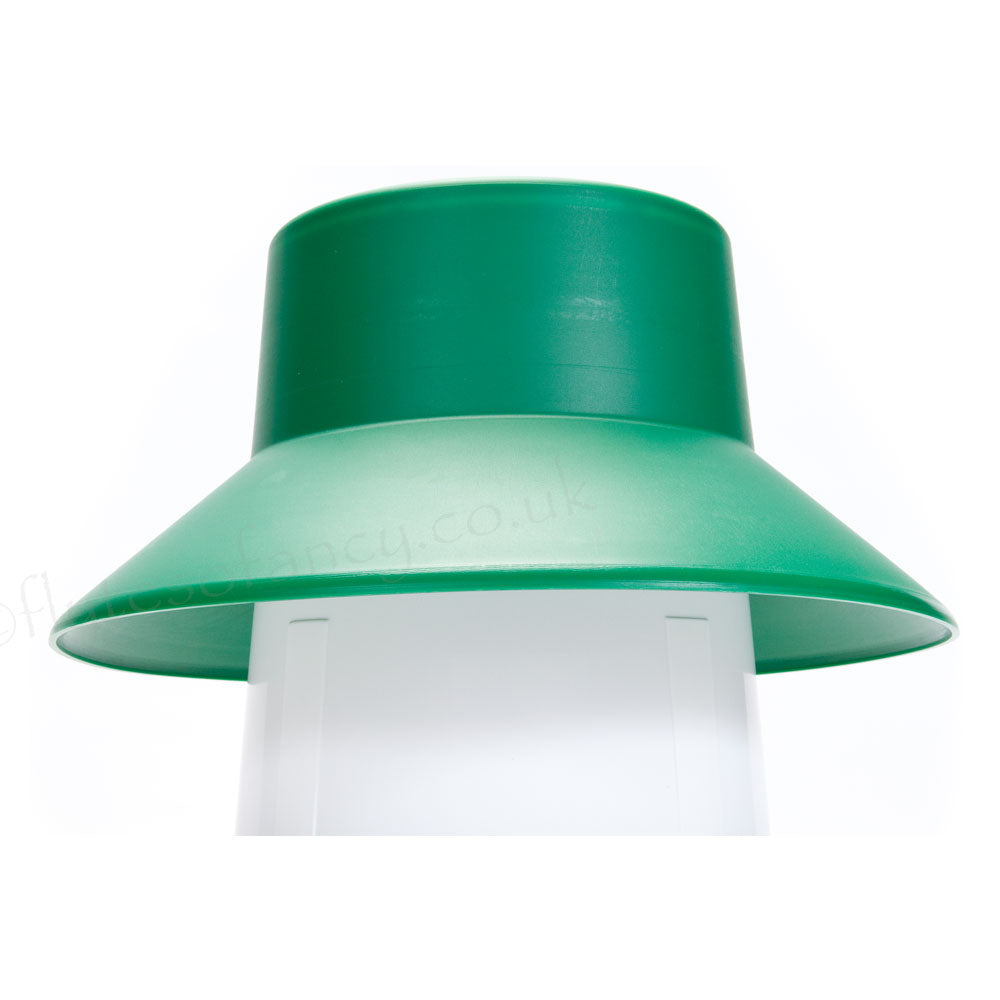 Green Plastic Rain Hat on a Blenheim Chicken Feeder