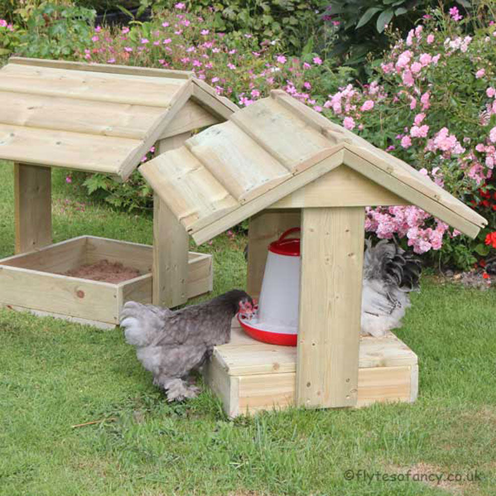 Detail of Chicken Dustbath and Feeder Shelter (with Pekins)