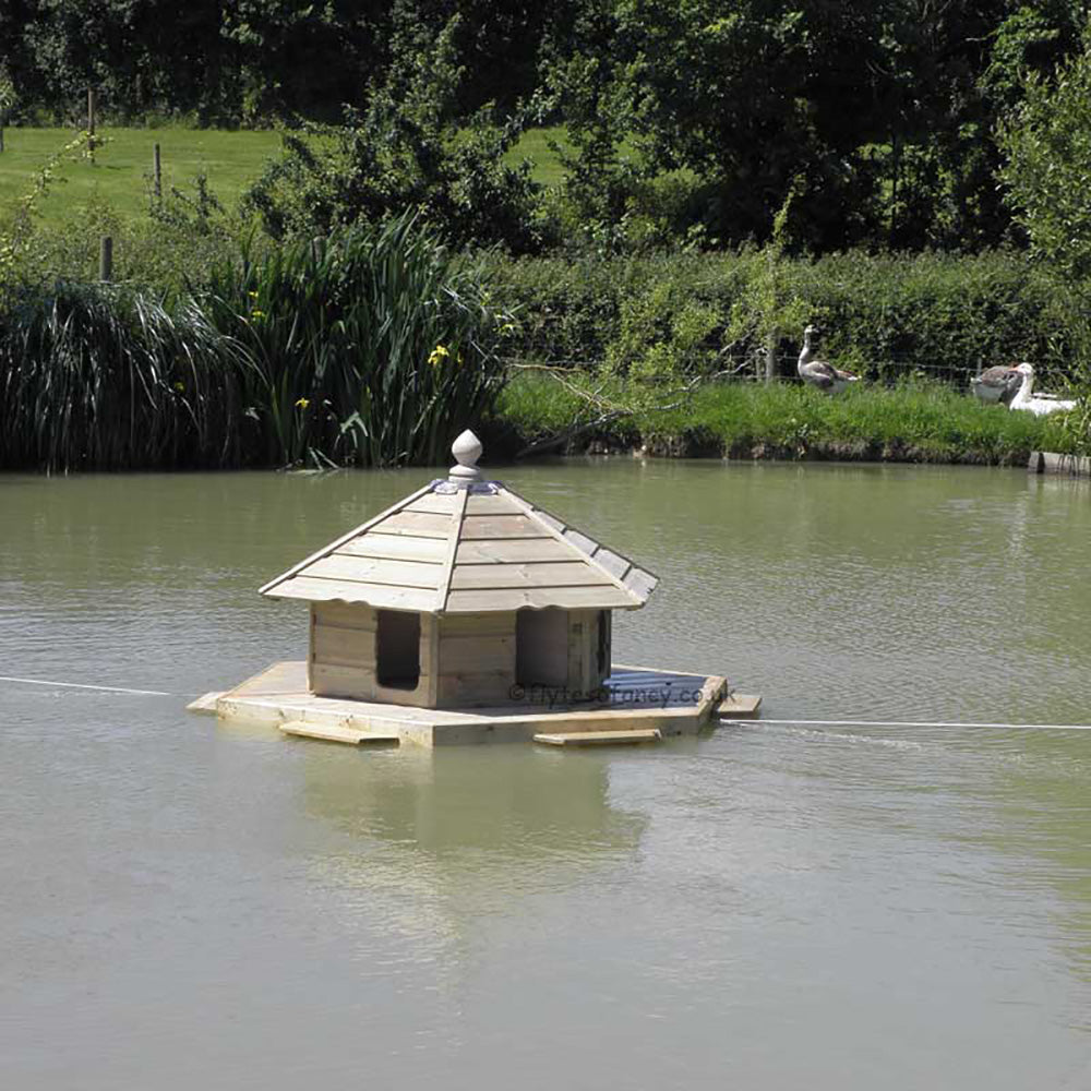 Floating Duck Lodge showing anchor ropes