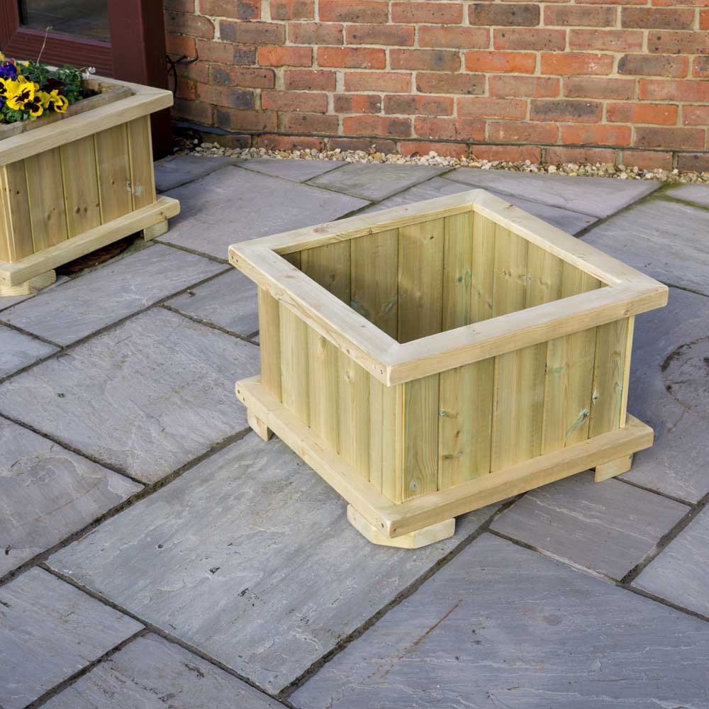 Holwell Wooden Square Planter, side view