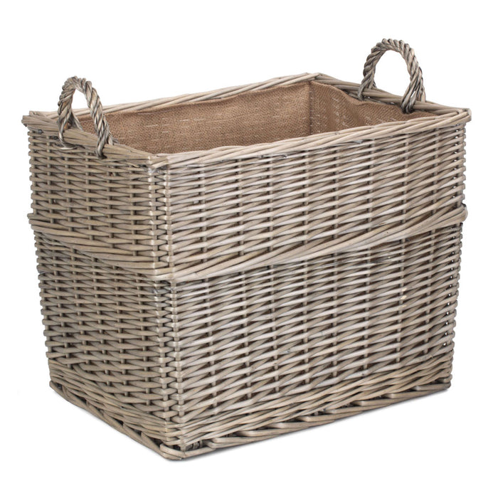 Large Rectangular Lined Wicker Log-Storage Basket