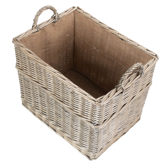 Large Rectangular Lined Wicker Log-Storage Basket