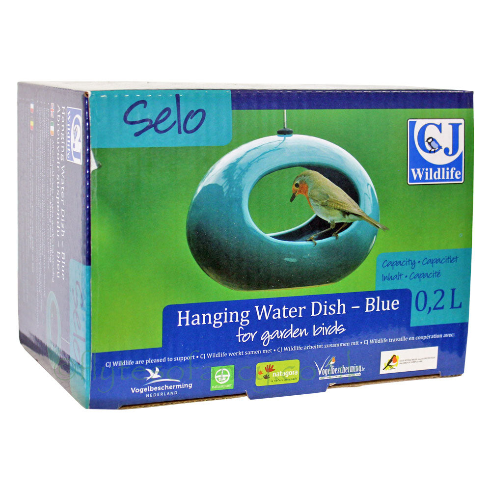 Selo Hanging Blue Ceramic Water Dish, boxed