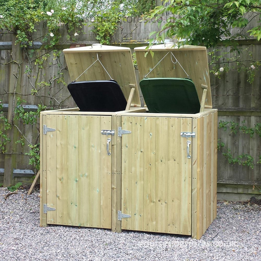 Double Wheelie Bin Store, lids open